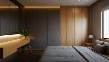 Tranquil Modern Japanese-Style Room Minimalist Design Copyspace Background Serene Environment photo