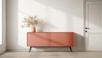 Minimalistic Entrance Hall with Coral Accents Serene Background Copyspace Modern Design photo