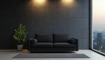 Luxury Black Living Room with Copyspace Background in Urban Environment Contemporary Design photo