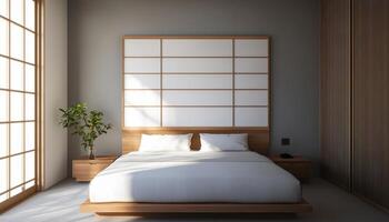 Minimalist Tiny Room Design Modern Japanese Style Interior Photography Soft Background Copyspace photo