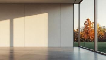 Morning Light Filtering Through Glass Walls Modern Architecture Tranquil Interior Nature Background Copyspace photo