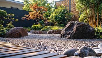 Zen Garden Serenity Tranquil Space Natural Landscape Harmony Background Copyspace photo
