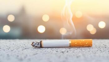 Cigarette Smoke in Urban Sunset Dynamic Photo Background with Copyspace