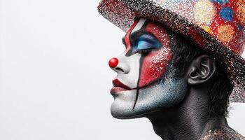 Captivating Clown Portrait Studio Setting Professional Makeup Background with Copyspace photo