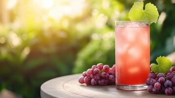 Refreshing Grape Juice Cocktail Garden Terrace Beverage Photography Natural Background Copyspace photo