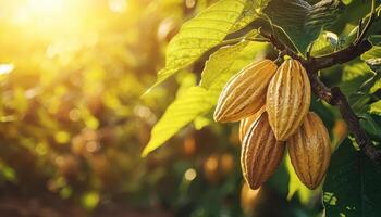 Cacao Harvesting Action in a Lush Organic Farm Background with Copyspace photo
