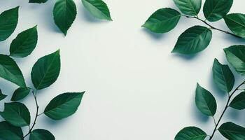 Vibrant Green Bonsai Leaves Arrangement Minimalist Background Nature Closeup Copyspace photo