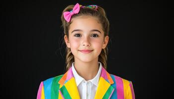 Teenage Girl Performing in Vibrant School Play Indoor Setting Portrait Background Copyspace photo