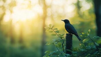 Woodpecker Tapping in Tranquil Forest Nature Scene Soft Background Copyspace photo