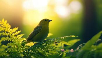 Small Songbird in Sunlit Background Nature Scene Copyspace Serene Environment photo