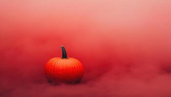 Vibrant Orange Pumpkin in Foggy Background Halloween Concept Copyspace Atmospheric Nature Scene photo