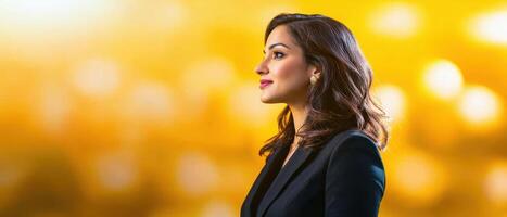 Inspiring Indian Businesswoman Presentation Conference Hall Professional Image Blurred Background Copyspace photo