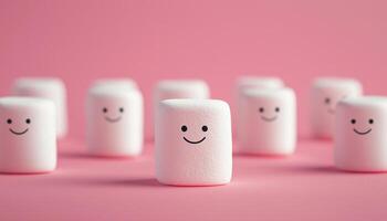 Playful Marshmallow Characters on Pink Background with Copyspace for Fun Content Creation photo