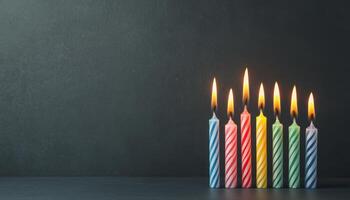 Colorful Candle Arrangement with Copyspace Background for Celebrations Vibrant Mood Studio View photo
