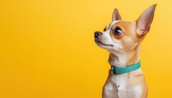 Charming Chihuahua Side Profile Yellow Background Pet Photography Copyspace Environment photo
