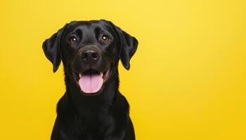 Sleek Black Labrador Retriever Portrait Yellow Background Copyspace Studio Environment photo