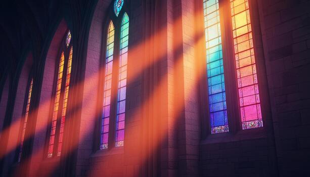 Illuminated Stone Arches in a Cathedrals Background with Copyspace Closeup View Serene Atmosphere photo