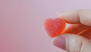 Hand Reaching for Sunkissed Heart-Shaped Gum Soft Background Copyspace for Creative Use photo