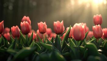 Dreamy Tulips Swaying in the Breeze Nature Scene Soft Background Copyspace photo