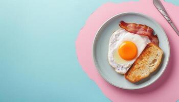 Vibrant Breakfast Scene with Fried Egg and Bacon Low-Resolution Background Copyspace photo