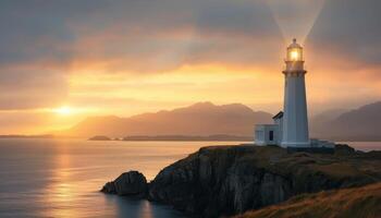 Lighthouse at Dawn Coastal Landscape Scenic View Natural Background Copyspace for Inspiration photo
