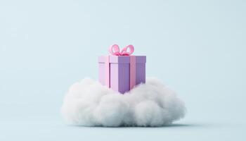 Gift Box Floating on Clouds Serene Landscape Digital Art Soft Background Copyspace photo