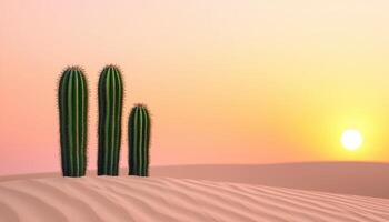 Tranquil Sunset with Minimalist Cacti Desert Landscape Nature Background Copyspace photo