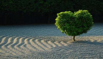 Heart-Shaped Tree in a Tranquil Garden Serene Background with Copyspace photo