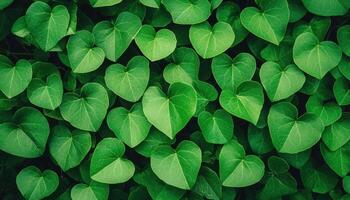 Closeup of Heart-shaped Leaves in Verdant Forest Nature Background Copyspace for Text photo