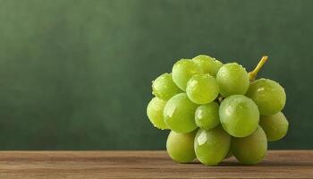 Closeup of a Single Shine Muscat Grape on Wood Background with Copyspace for Text photo