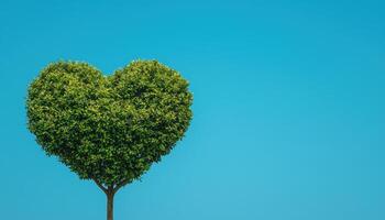 Heart-Shaped Tree Silhouette Against Clear Blue Sky Nature Background Copyspace photo