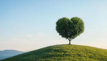 Heart-shaped Tree in Serene Landscape Nature Background Low Resolution Copyspace photo