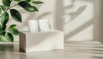 Tissue Box Closeup in Natural Light Minimalist Background with Copyspace for Creative Use photo