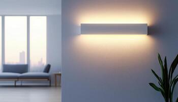Energy-Efficient Wall Light Design Modern Living Room Interior Minimalist Background Copyspace photo