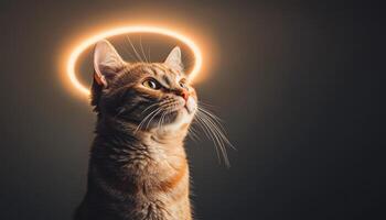 silueta naranja atigrado gato con aureola oscuro antecedentes cautivador imagen copyspace foto
