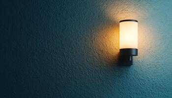 Modern Outdoor Wall Lamp Illuminated Stylish Copyspace Background Closeup Viewpoint Evening Atmosphere photo