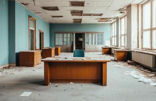 Abandoned Office Space Urban Environment Interior Photo Broken Windows Background Copyspace