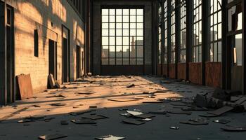 Abandoned Old Factory with Shattered Windows Urban Landscape Industrial Background Copyspace photo