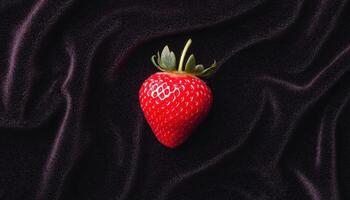 Glistening Strawberry Overhead View Black Velvet Background Copyspace for Text photo