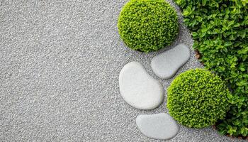 Zen Garden Serenity Overhead View Natural Elements Tranquil Environment Peaceful Background Copyspace photo