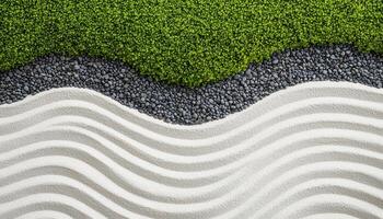 Calm Zen Garden Scene Serene Raked Sand Patterns Tranquil Nature Background Copyspace photo