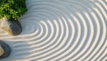 Delicate Sand Ripples in Tranquil Zen Garden Closeup View Soft Background and Copyspace photo
