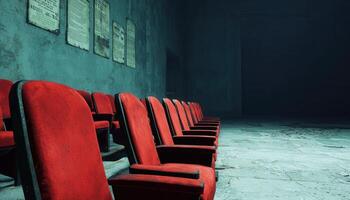 Faded Red Seats in Abandoned Theater Urban Background Low Resolution Copyspace photo