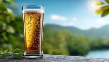 Refreshing Beer in a Scenic Nature Background with Copyspace for Drinks Inspiration photo
