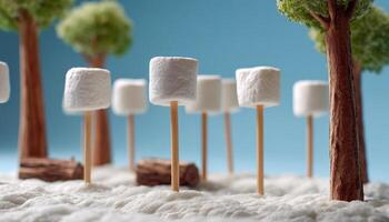 Whimsical Marshmallow Trees in a Dreamy Background with Copyspace for Creative Projects photo