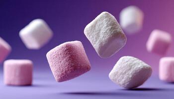 Floating Marshmallows Gourmet Dessert Studio Colorful Background Copyspace Sweet Delights photo