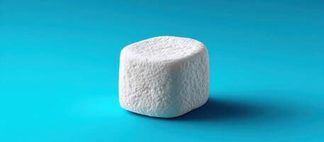 Marshmallow on a Vibrant Blue Background Food Photography Copyspace for Creative Use photo