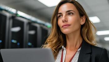 Professional Woman Working in a Modern Office Technology Background Copyspace for Ideas photo