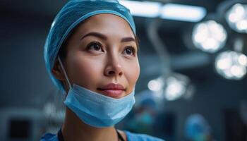 Surgeon in Scrubs with Copyspace Background Hospital Operating Room Portrait Professional Environment photo