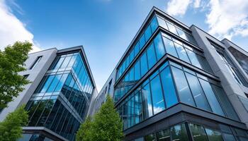 Modern Office Buildings in Urban Landscape with Clear Background and Copyspace for Design photo
